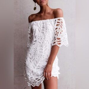 PRETTYGARDEN Summer Off Shoulder Dresses Floral Lace Mini Dress Size L NWT